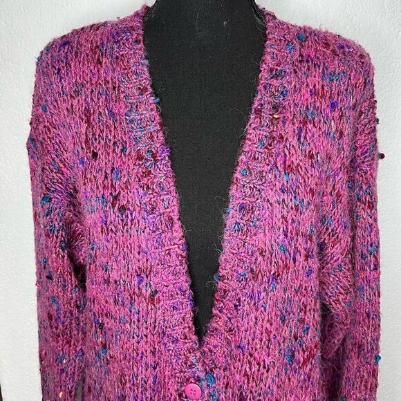 Lucia 80’s Style Purple Speckled Button Up Shoulder Pad Wool Blend Cardigan Sz M - Picture 4 of 10